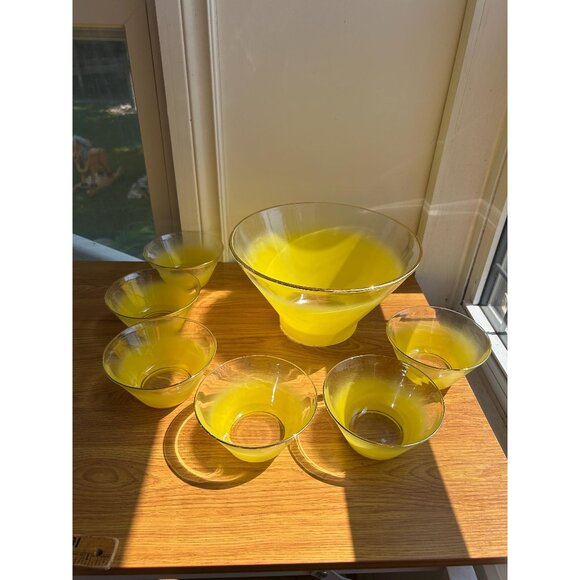 Blendo yellow gold rimmed large salad bowl set MCM - Picture 1 of 10
